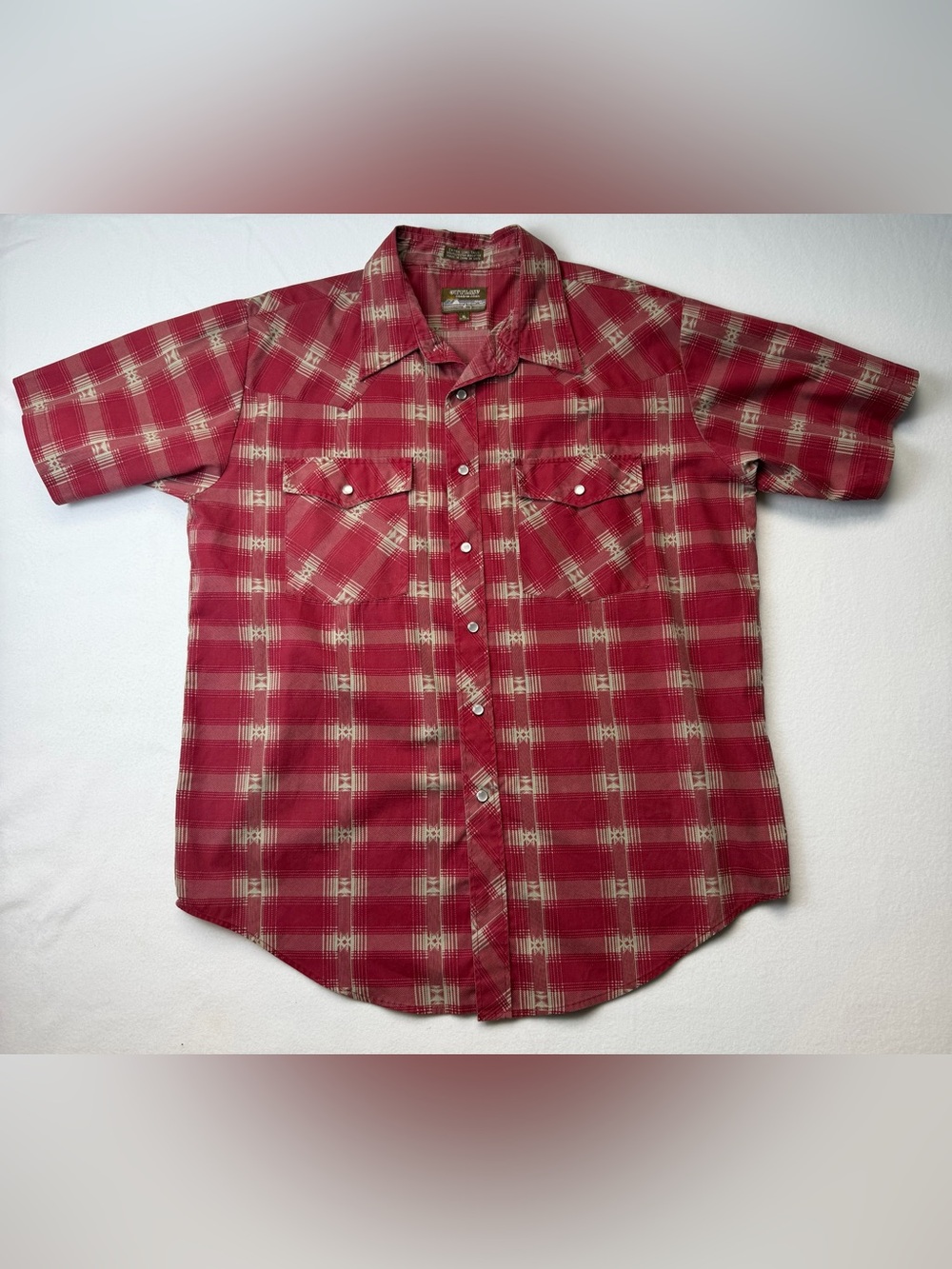 Outlaw Western Wear Men's Red Plaid Casual Button-Down Shirt with Short Sleeves